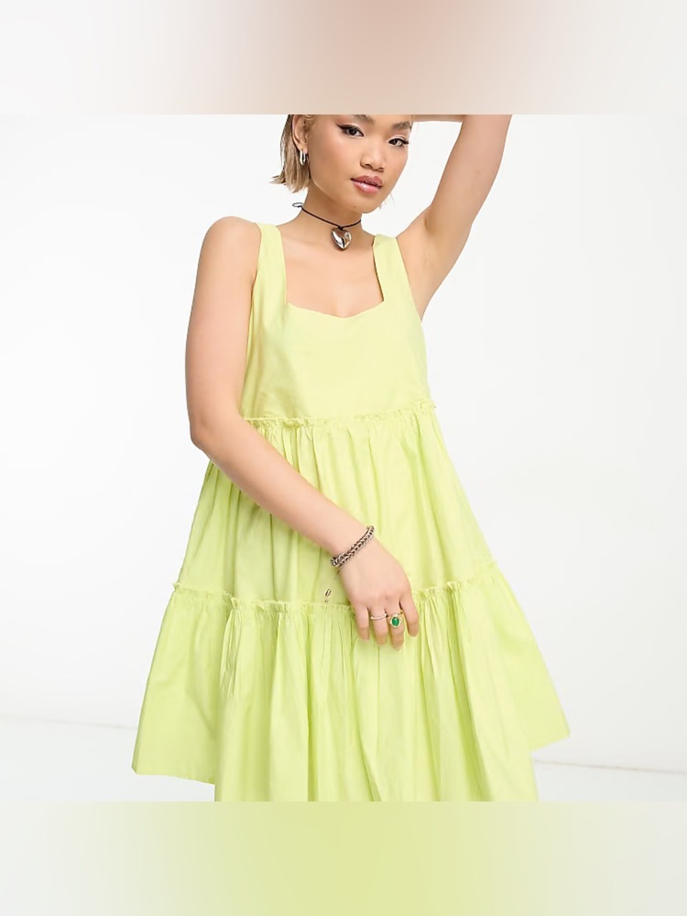 COLLUSION Tiered Volume Mini Summer Dress in the shade lime Size 4 oversized